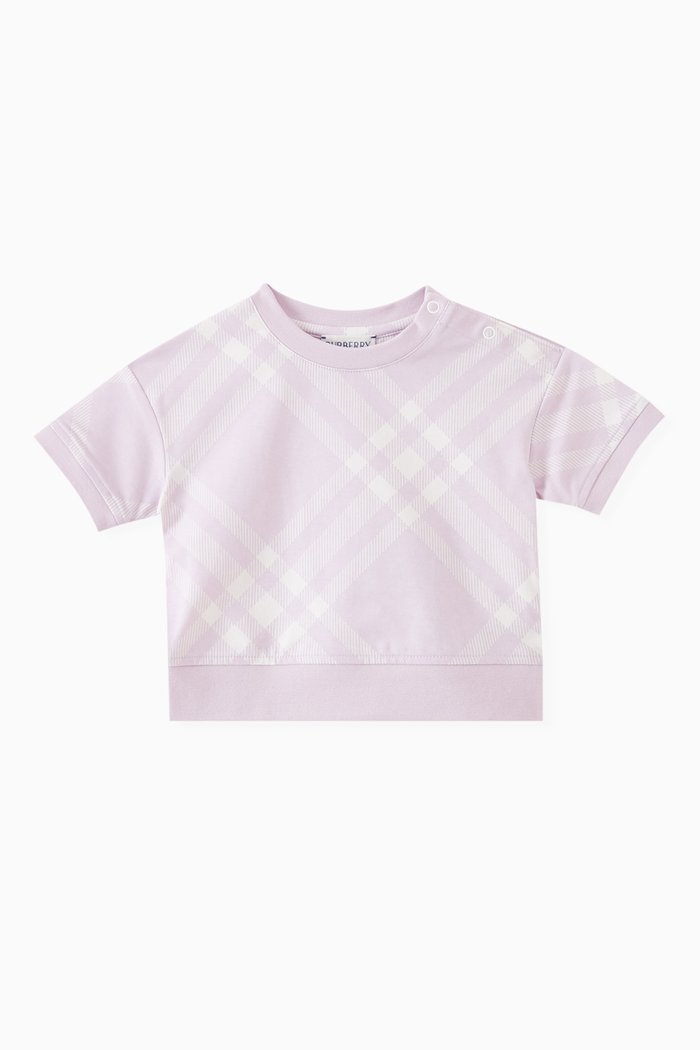 

Check Print T-shirt in Cotton, Purple