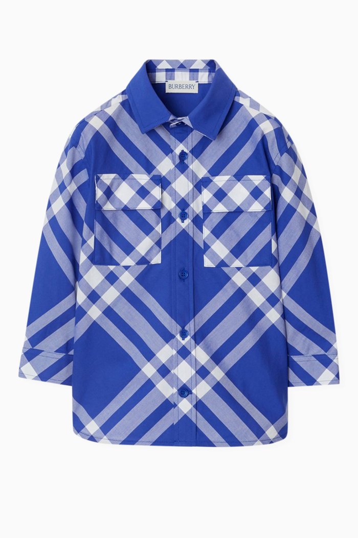 

Check Print Shirt in Cotton, Blue