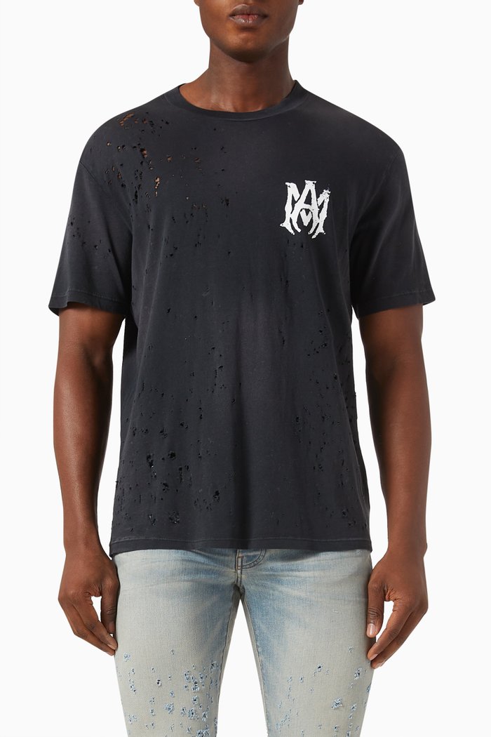 

Washed Shotgun Distressed T-shirt in Cotton, Black