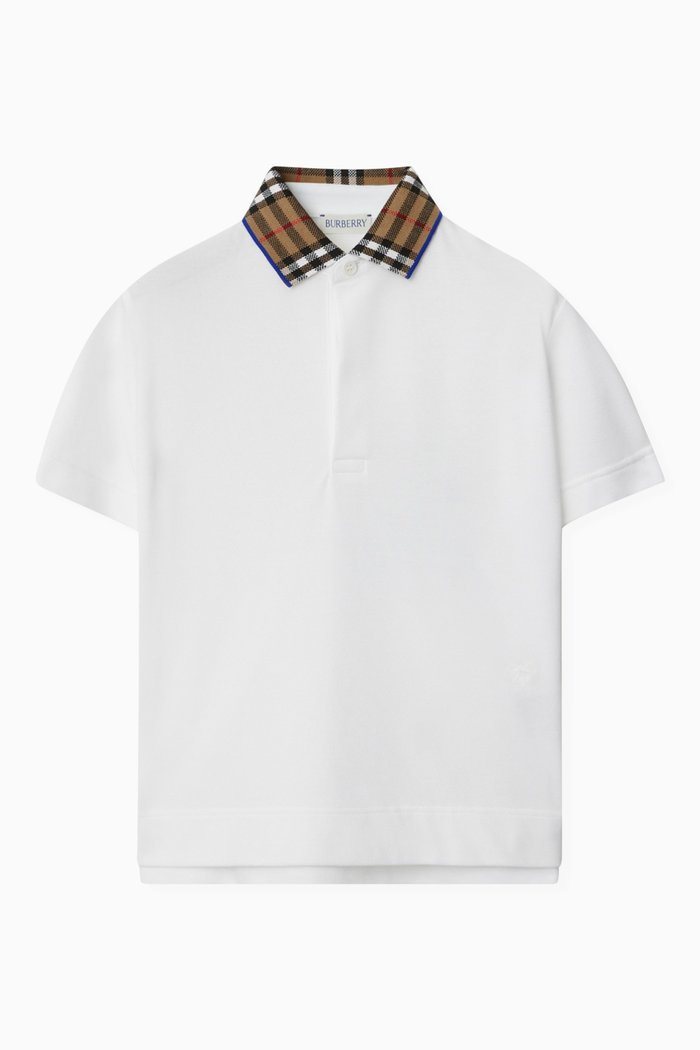 

Check-collar Polo Shirt in Cotton Piqué, White