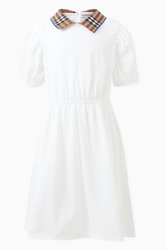 

Check-collar Polo Dress in Cotton Piqué, White