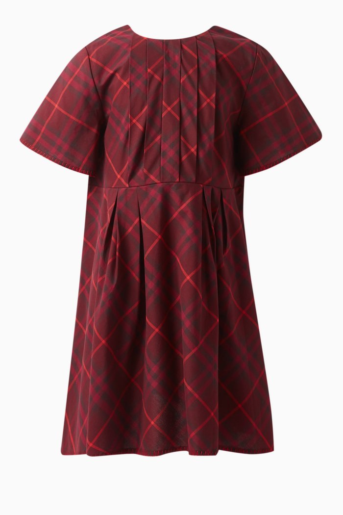 

Pleated Check Dress in Cotton, Red