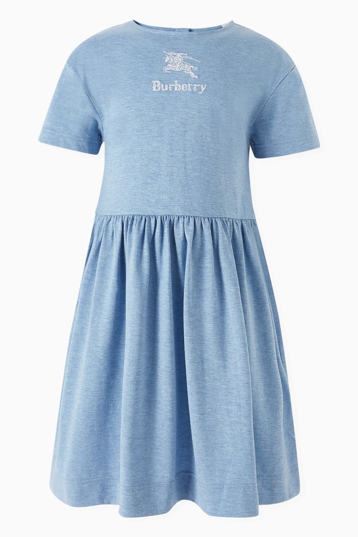 Logo-embroidered T-shirt Dress in Cotton Jersey, Blue