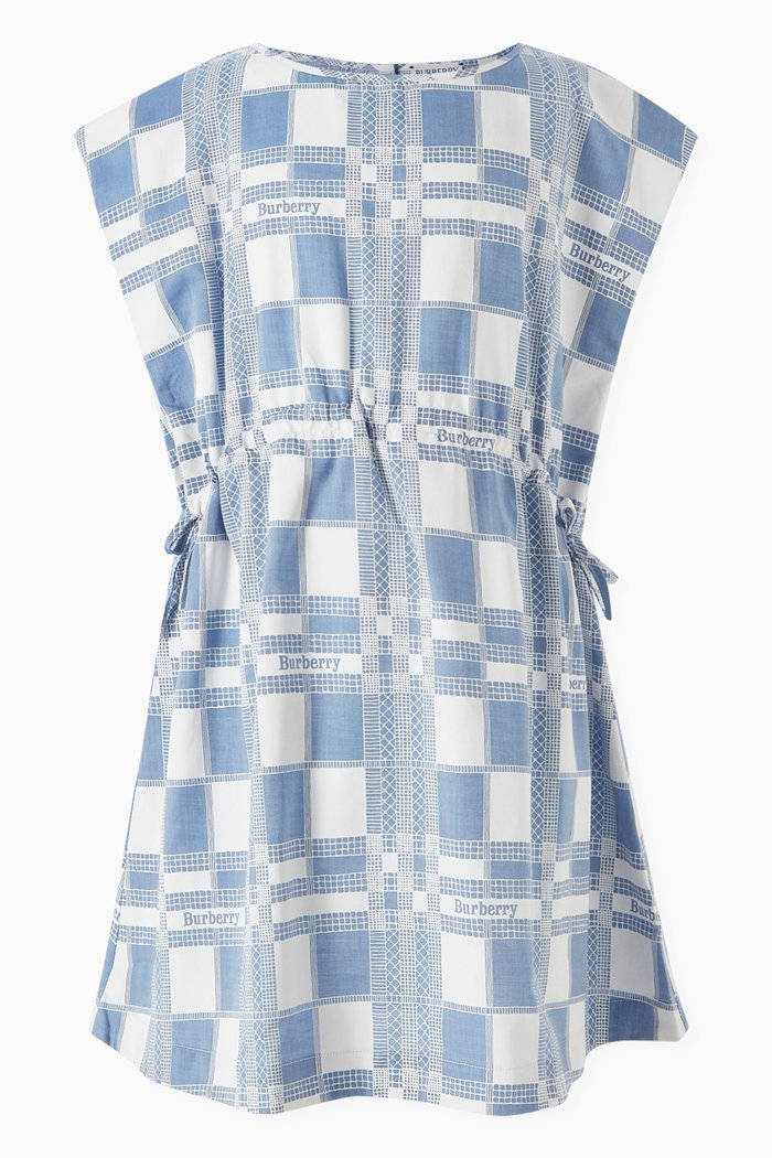

Check-print Dress in Cotton, Blue