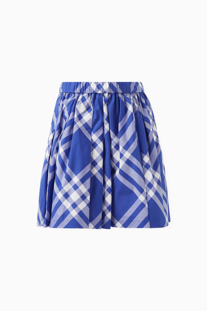 Camila Check Pleated Skirt in Cotton, Blue