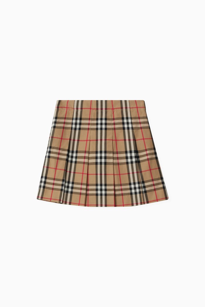 

Pleated Check Skirt in Cotton, Neutral