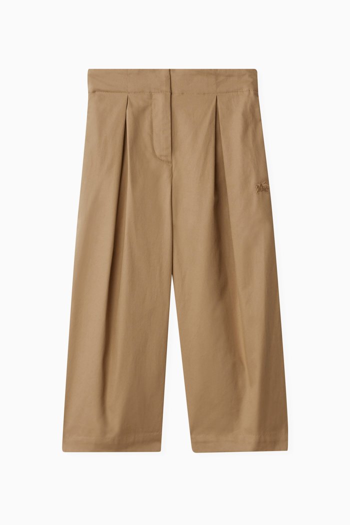 Pleated EKD Logo Trousers in Cotton, Neutral