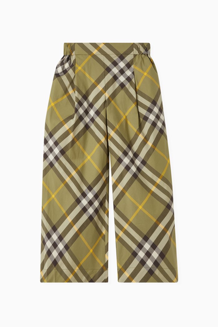 

Wide-leg Check Trousers in Cotton, Green