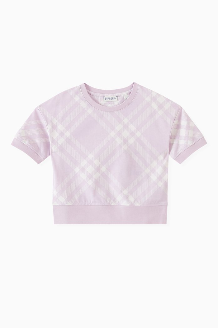 

Check Print T-shirt in Cotton, Purple