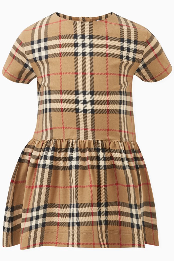 Check Dress & Bloomers Set in Stretch Cotton, Neutral