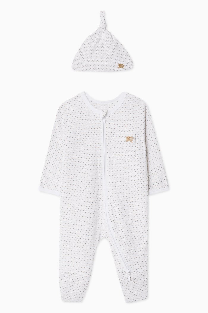 

Polka Dot Hat & Jumpsuit Gift Set in Cotton, Neutral