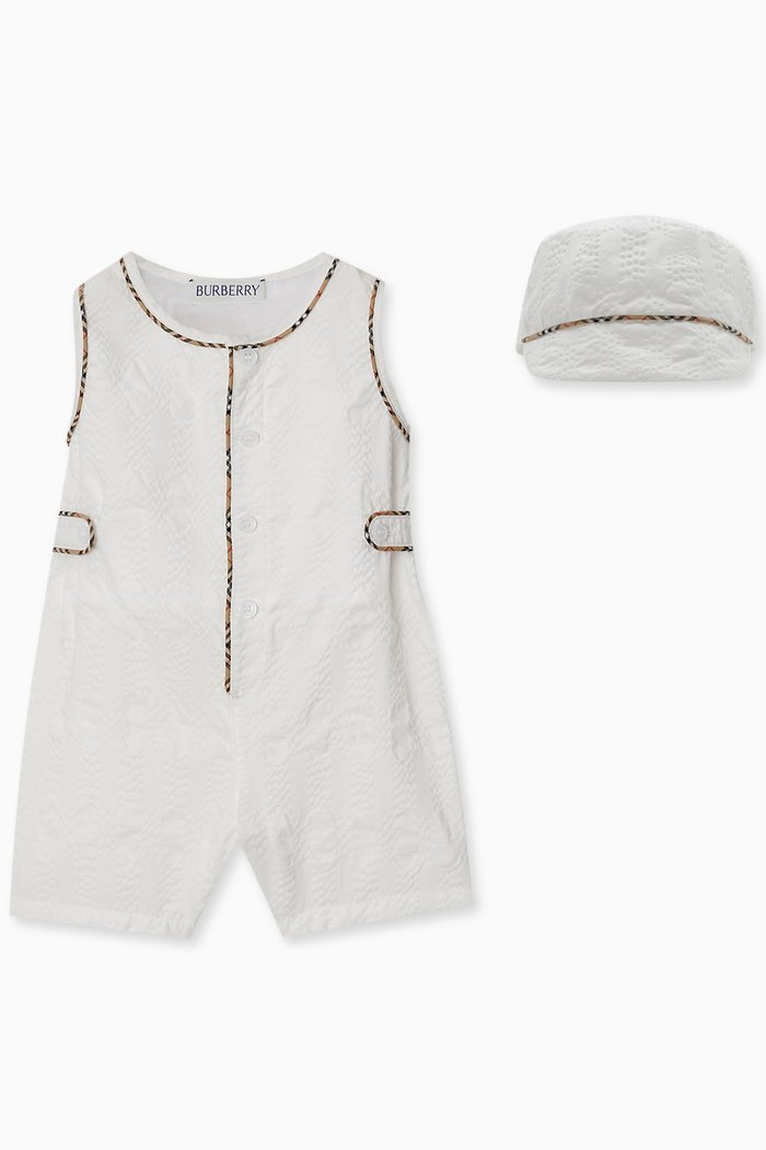 

Romper & Cap Set in Cotton, White