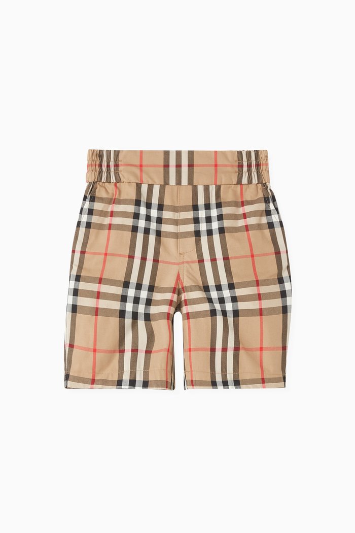 Check Shorts in Cotton, Neutral