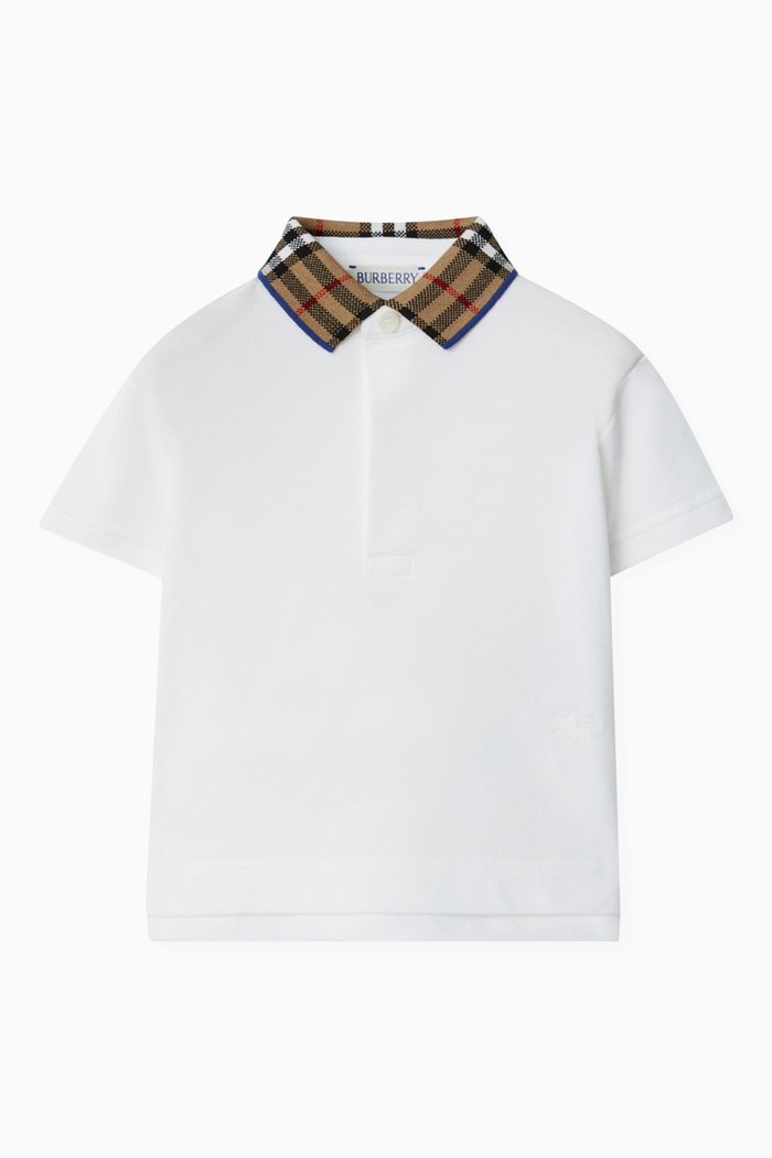 

Check-collar Polo Shirt in Cotton Piqué, White