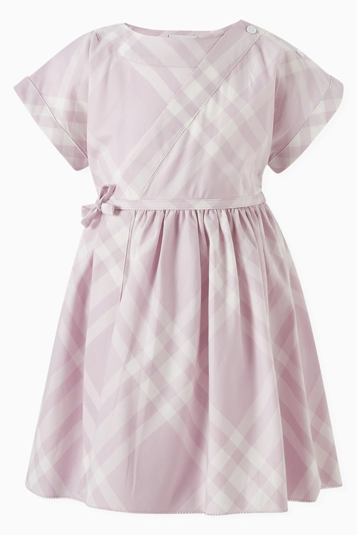 

Check-print Dress in Cotton, Purple