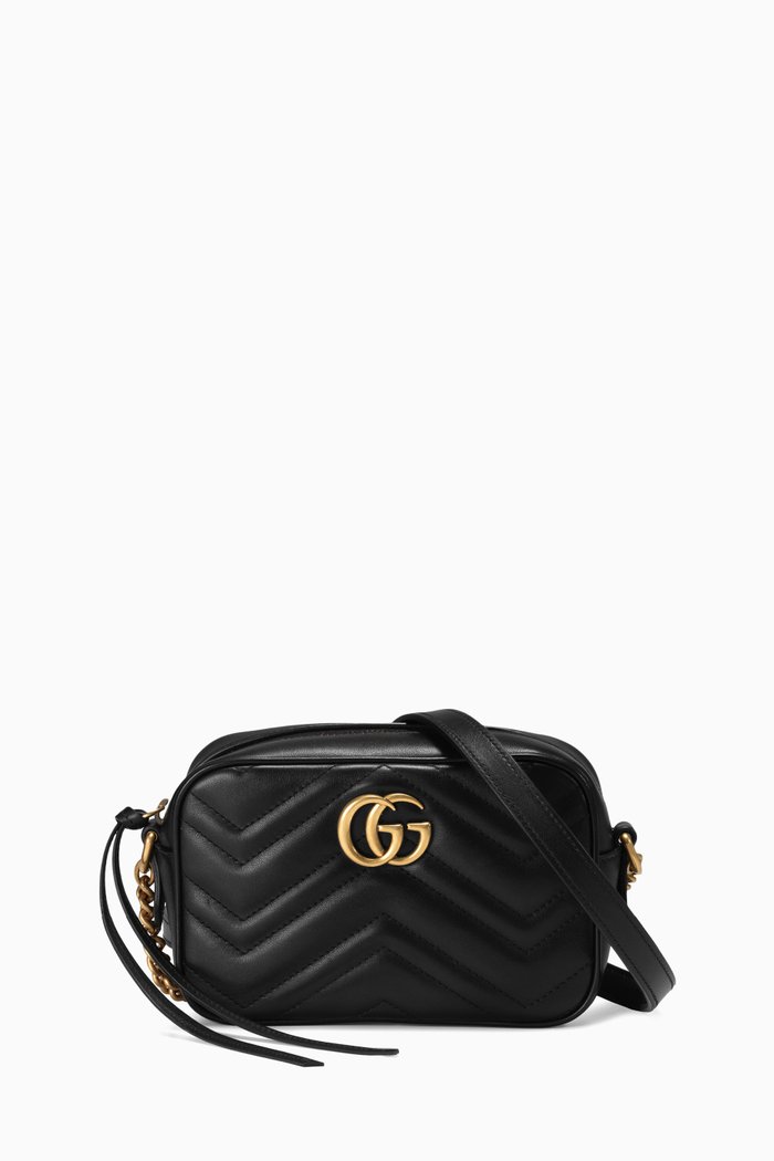 

Mini GG Marmont Camera Shoulder Bag in Matelassé Leather, Black