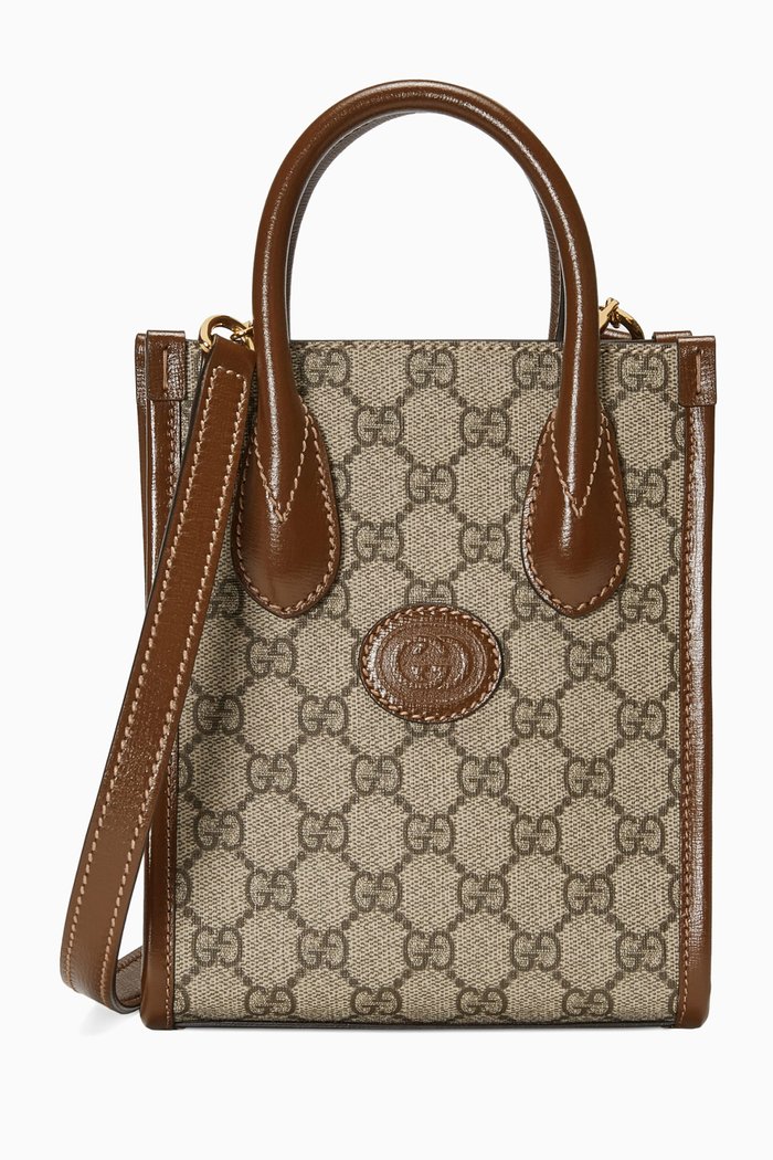 Mini Tote Bag in GG Supreme Canvas, Brown