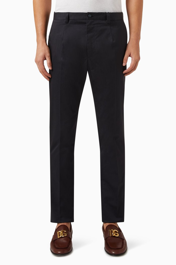 Trousers in Stretch Cotton Gabardine, Blue