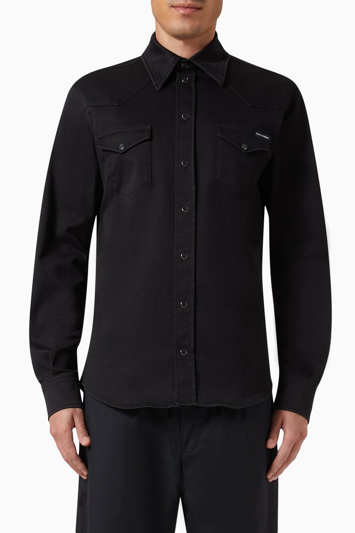 

Slim-fit Shirt in Stretch-denim, Black