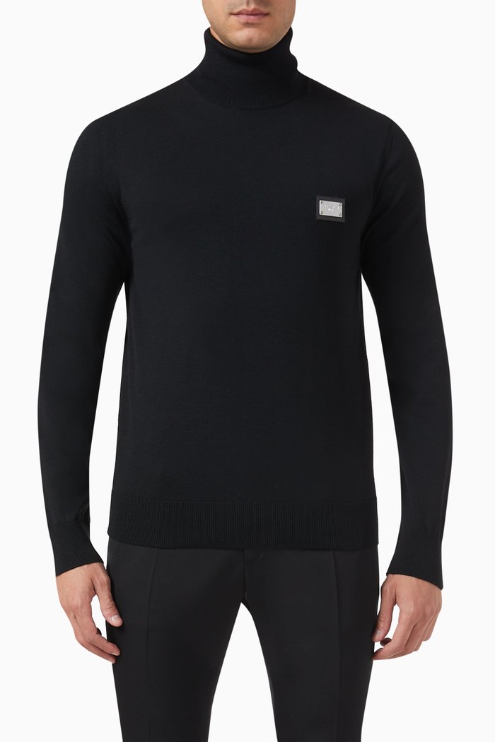 

Logo-plaque Turtleneck Sweater in Wool, Black