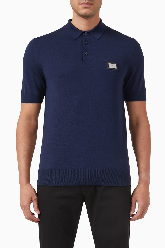 

Logo-plaque Polo Shirt in Wool, Blue