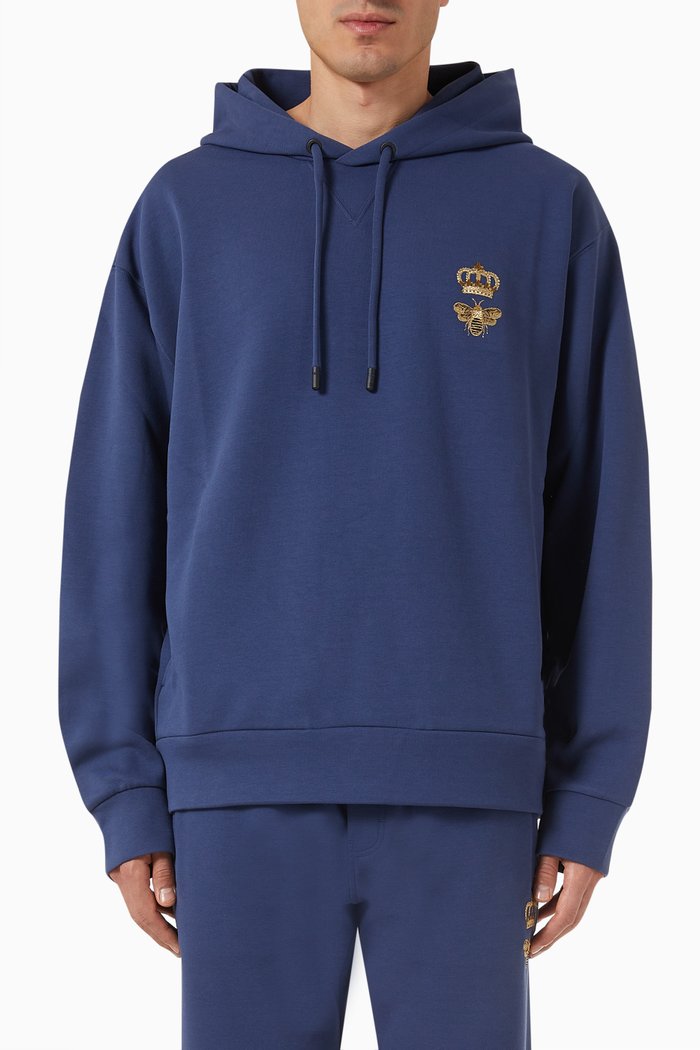 

Crown Bee Hoodie in Cotton Jersey, Blue