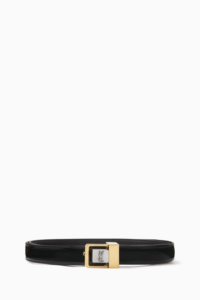 La 66 Thin Buckle Belt in Leather, Black