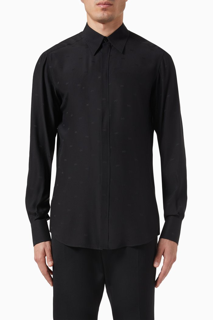 

All-over Logo Shirt in Silk, Black