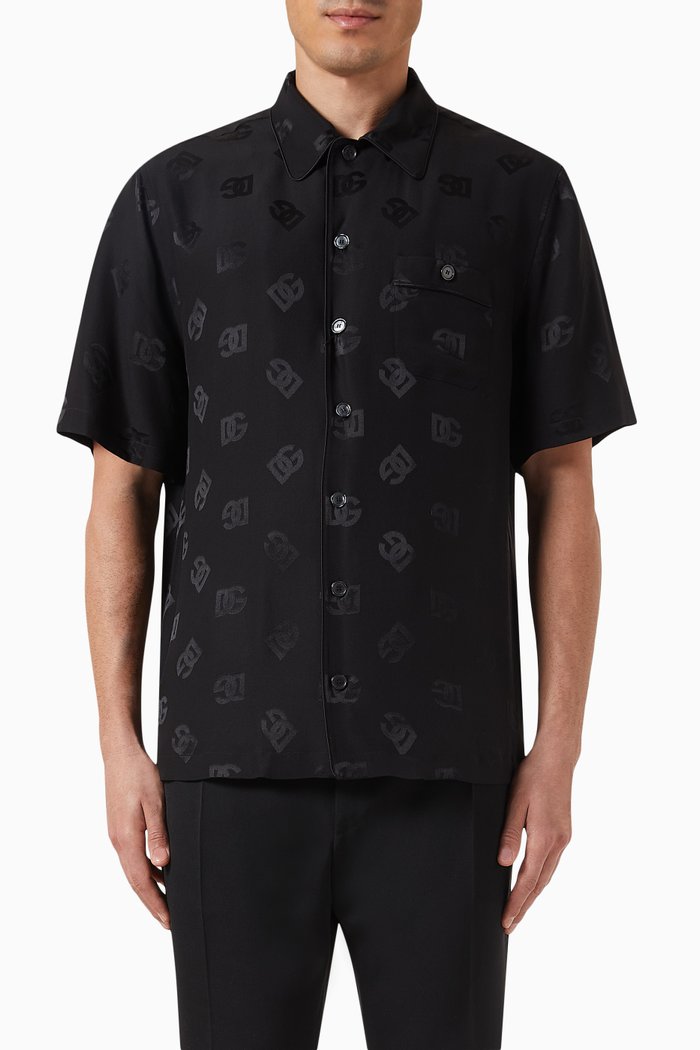 

DG Monogram Hawaiin Shirt in Silk-jacquard, Black