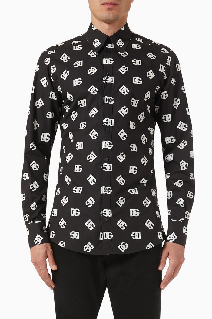 

Printed Shirt in Silk Twill, Black