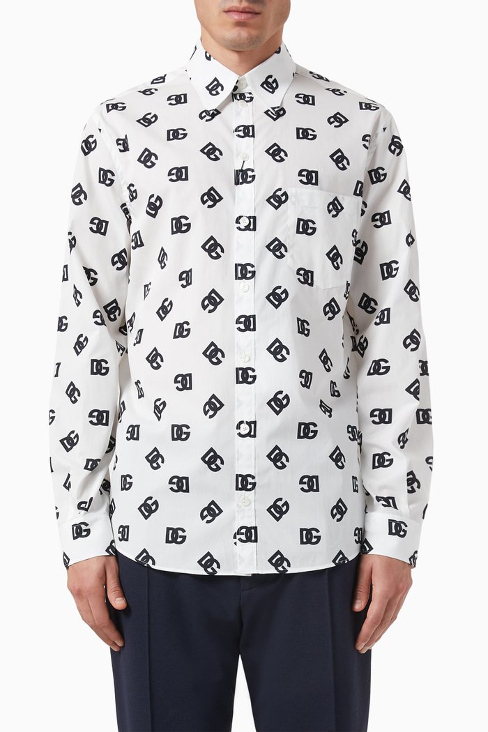 

All-over Logo Shirt in Cotton Poplin, White
