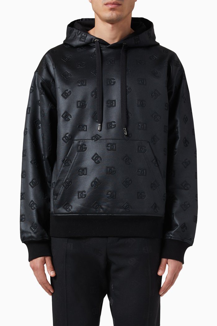 

All-over Logo Hoodie in Cotton Jersey, Black