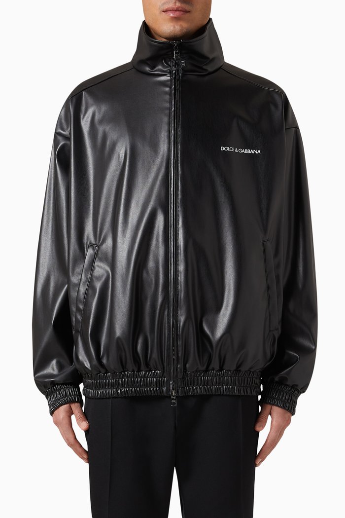 

Logo Bomber Jacket in Faux Leather, Black