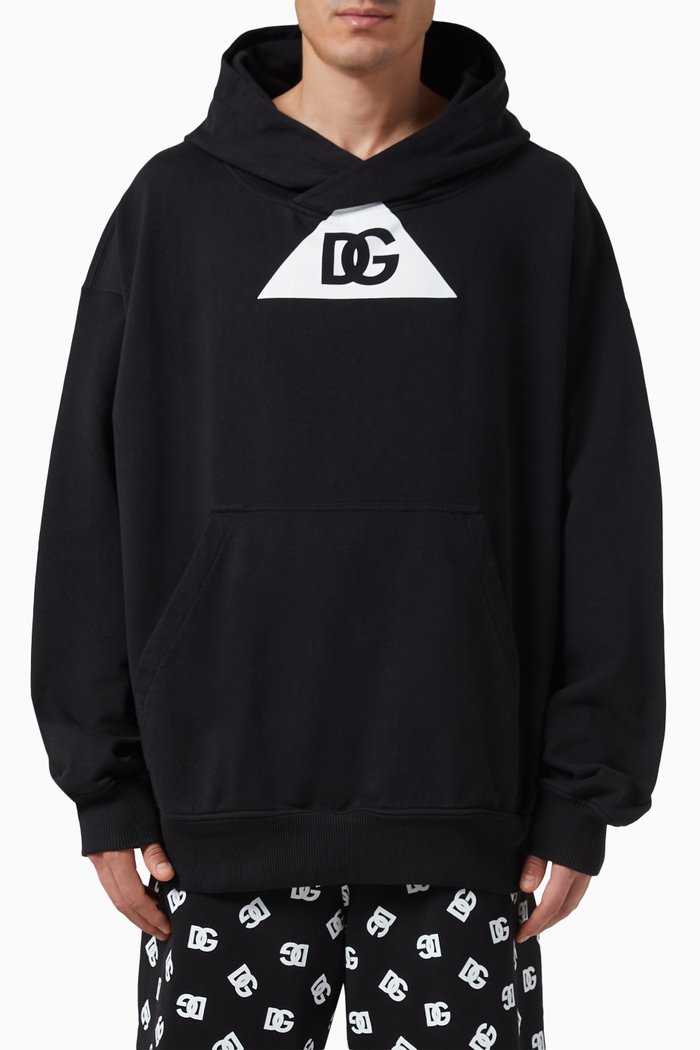 

Logo Print Hoodie in Cotton Jersey, Black