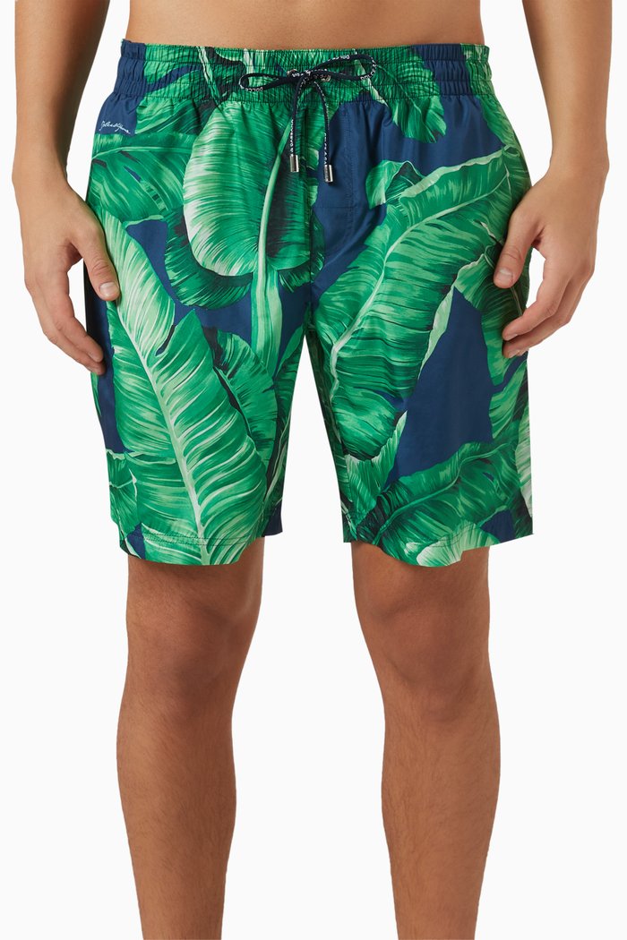 

Banana Tree-print Swim Shorts in Nylon, Green
