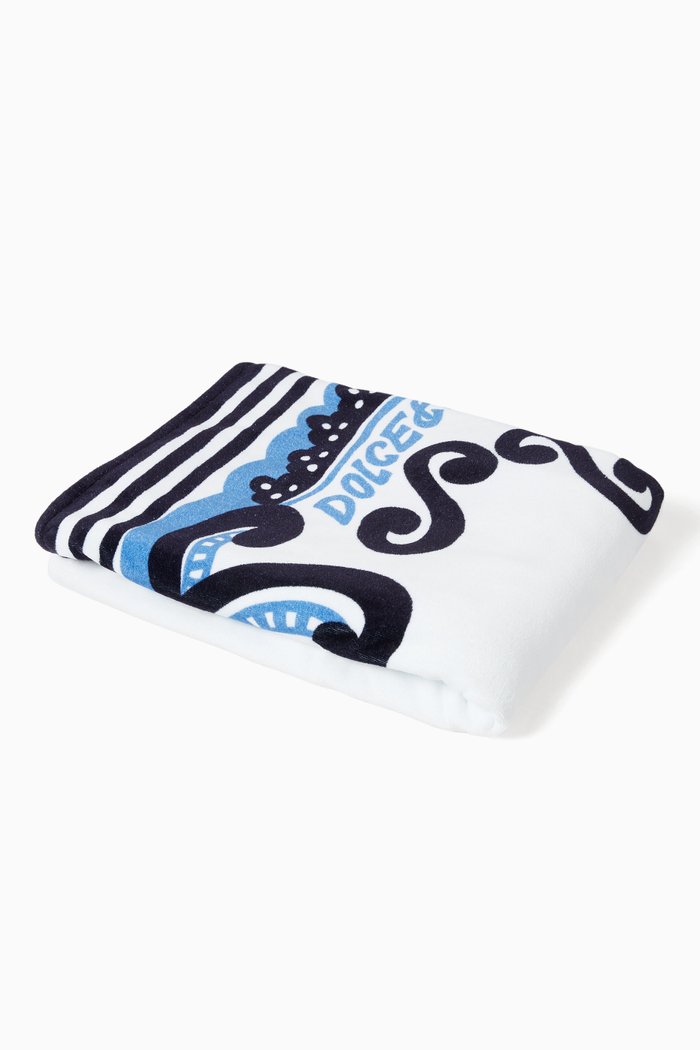 

Marina Print Beach Towel in Cotton, Blue