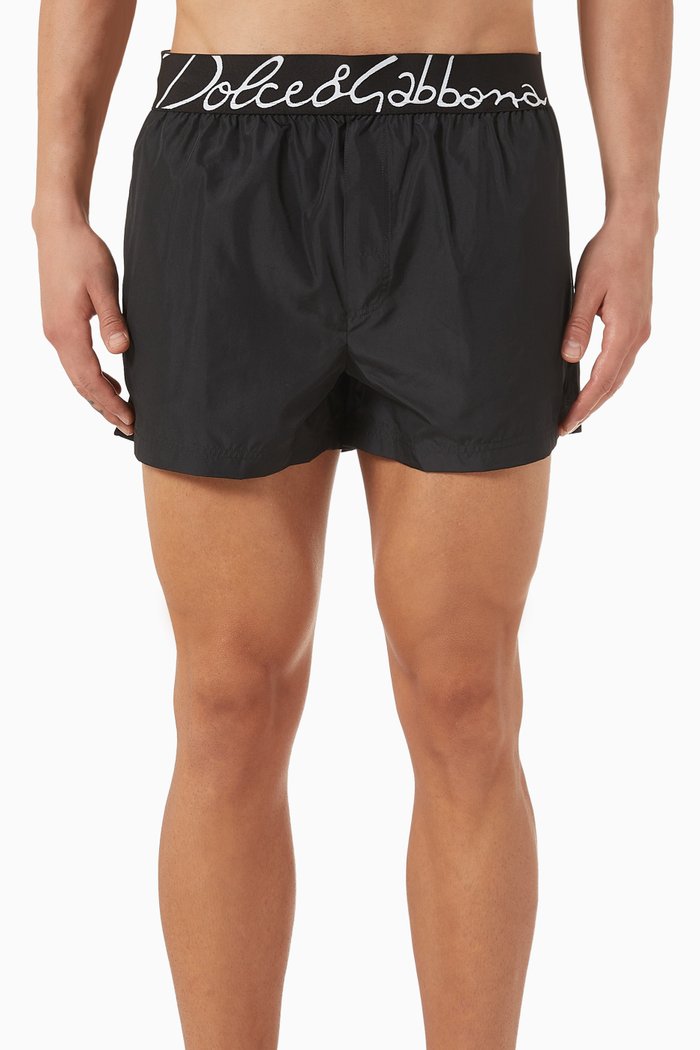 

DG Logo Band Swim Shorts in Nylon, Black