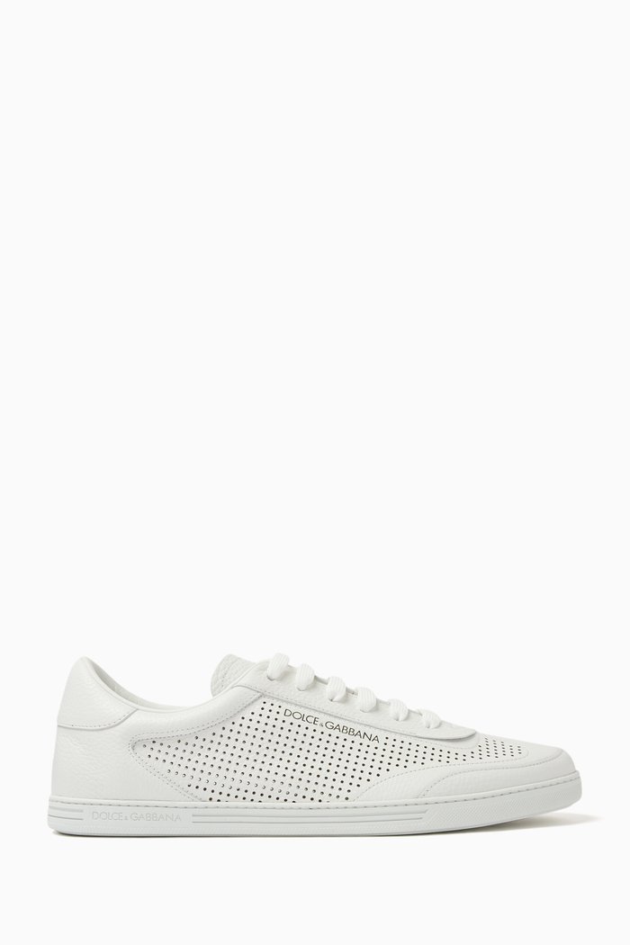 

Perforated Low-top Sneakers in Leather, White
