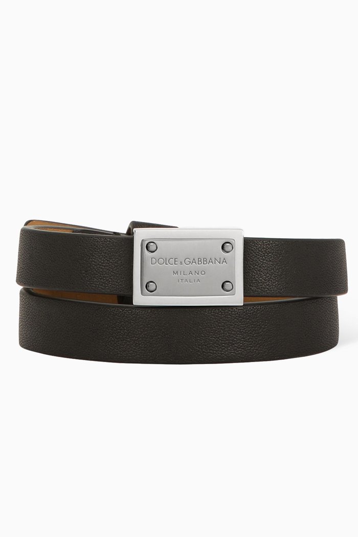 

Logo Plaque Bracelet in Calf Leather, Black