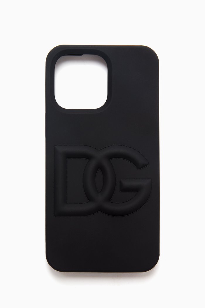 Interlock Logo Embossed iPhone 14 Pro Phone Cover in Rubber, Black