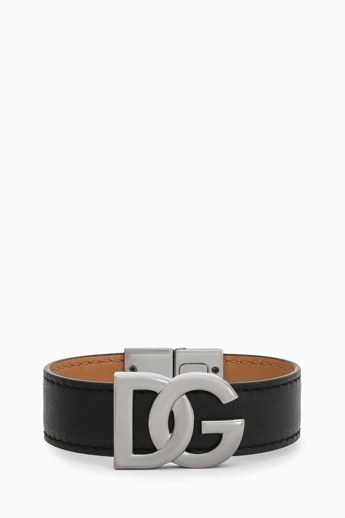 Interlocking DG Bracelet in Calf Leather, Black