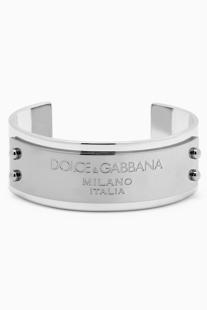 

Logo Plaque Bangle in Metal, Silver