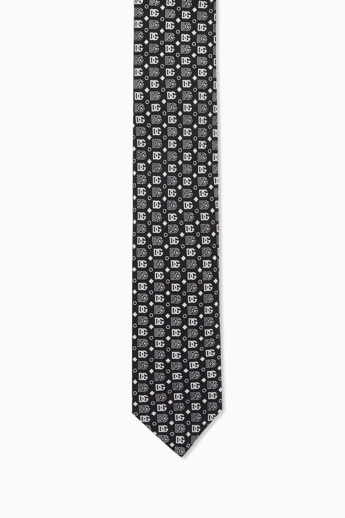 

All-over Logo Tie in Silk-jacquard, Black