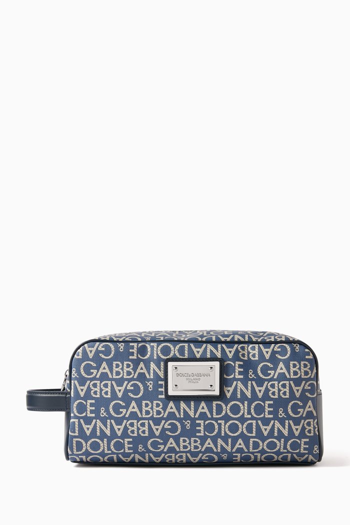 

Logo-print Wash Bag in Cotton Blend, Blue