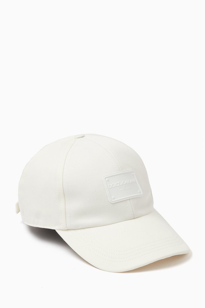 

Logo Plaque Cap in Cotton Twill, White