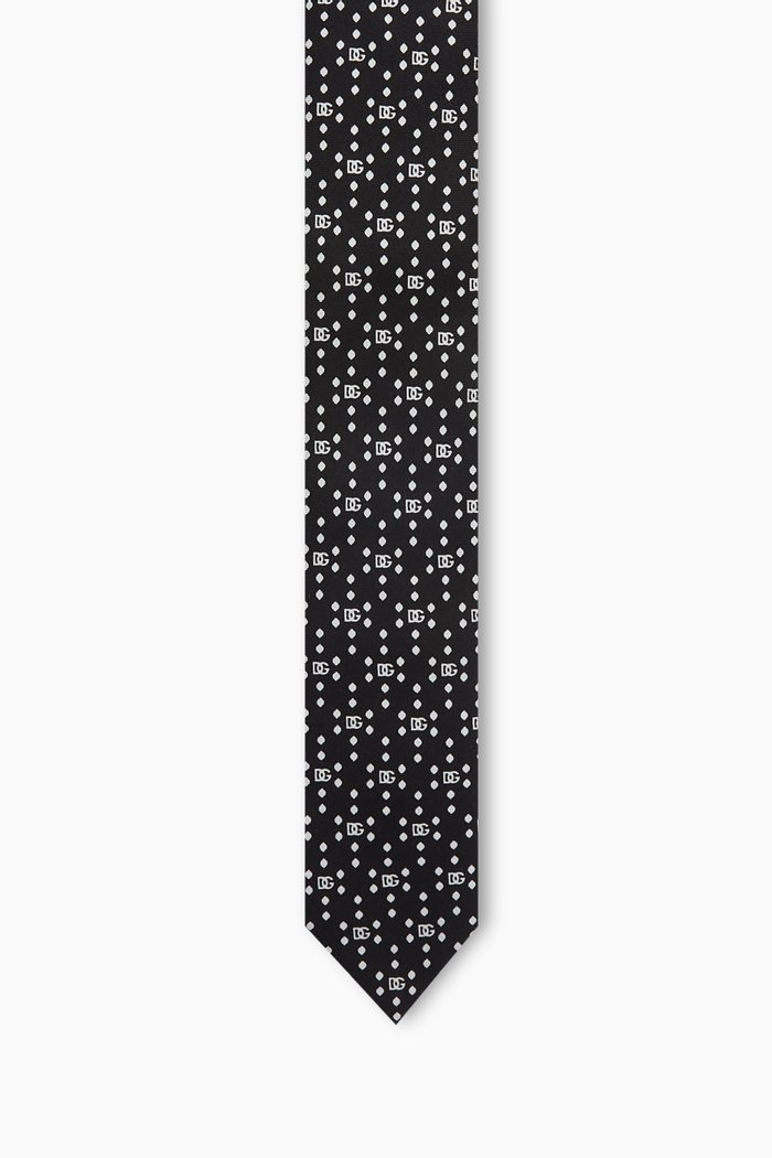 Logo Tie in Silk Twill, Black
