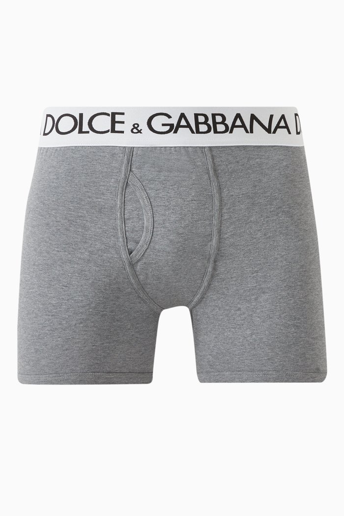 Logo Boxer Briefs in Stretch Cotton Jersey, Grey