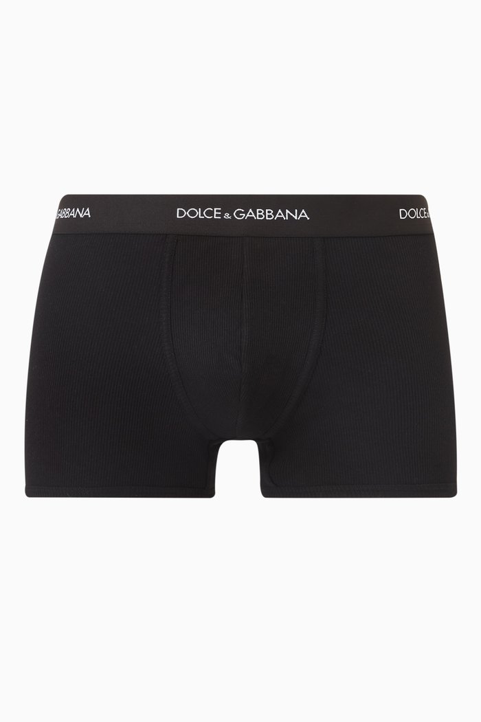 Fine Rib Logo Boxers in Cotton, Black