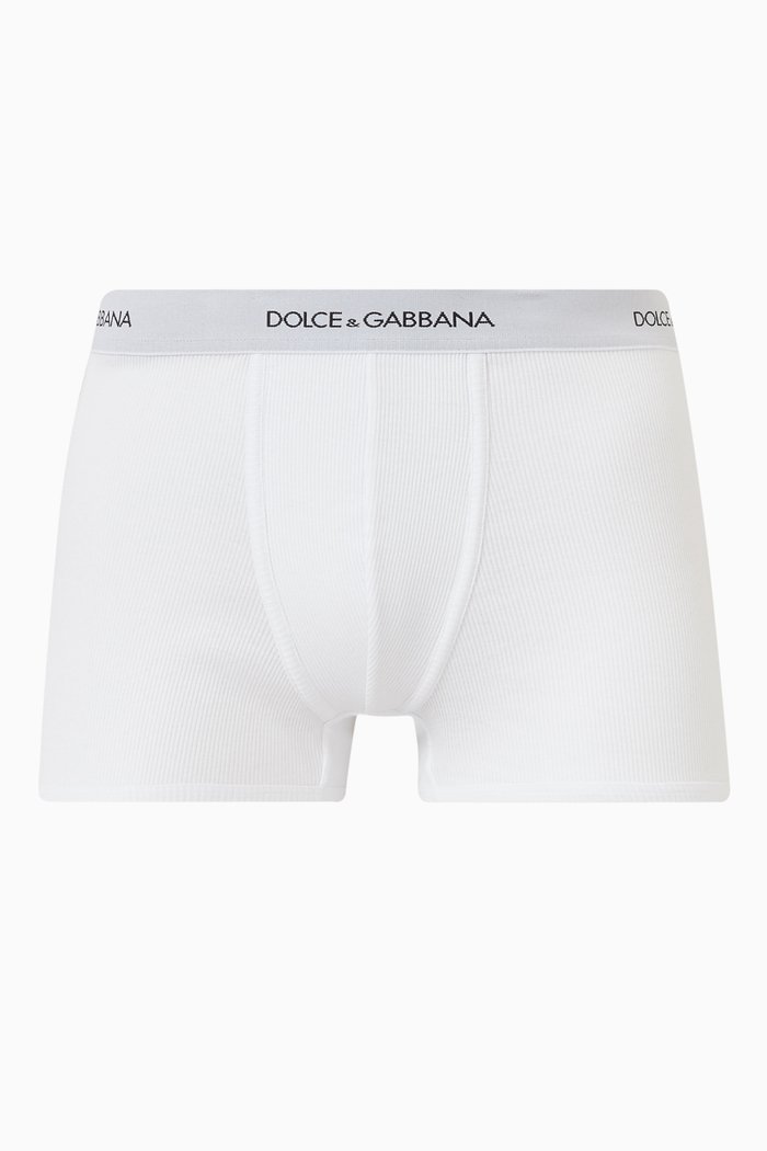 

Fine Rib Logo Boxers in Cotton, White