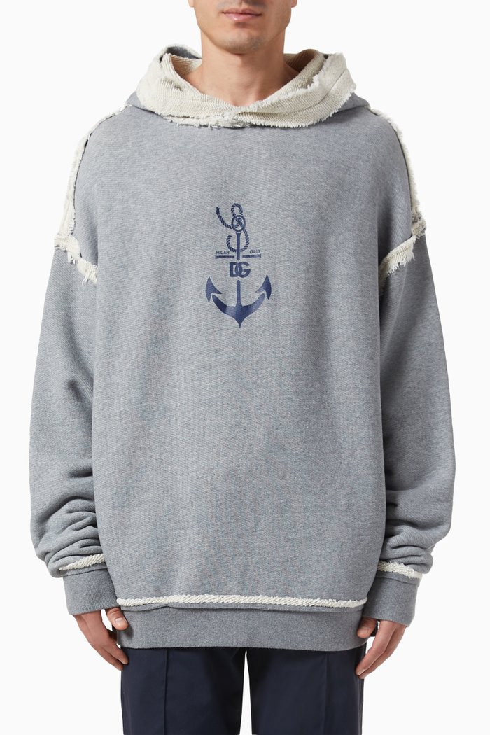 

Marina Print Hoodie in Cotton Jersey, Grey
